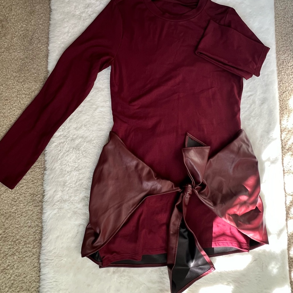 Burgundy Long Sleeve Dress with Faux Leather Detail New with Tags ! Winter Fav